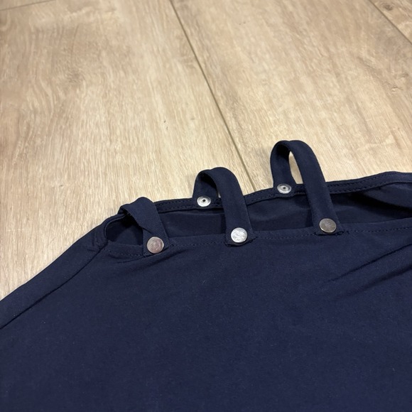 Carmen Marc Valve Navy Blue Cold Shoulder Satin Soft Blouse Business Work Small - Picture 2 of 6
